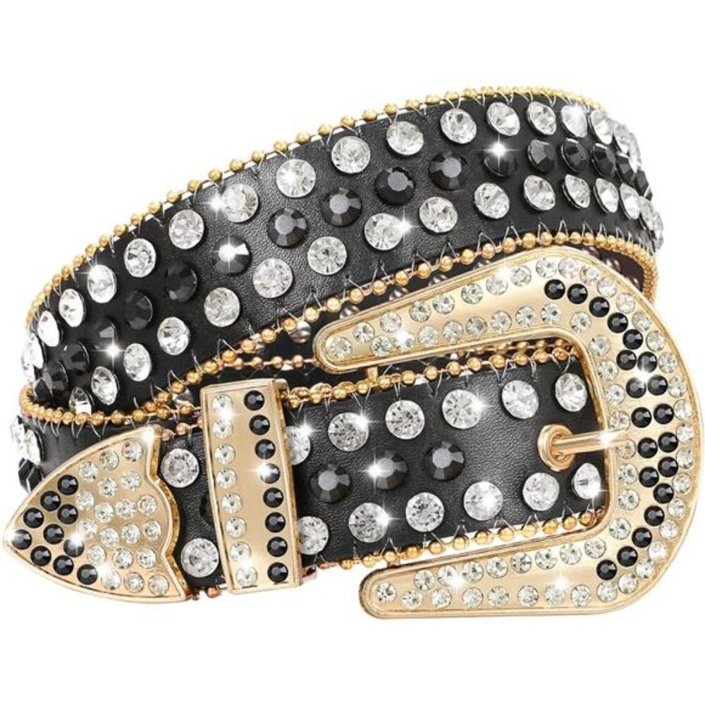 WHIPPY Women Rhinestones Leather Belts Bling Studded Western Cowgirl Waist Belt